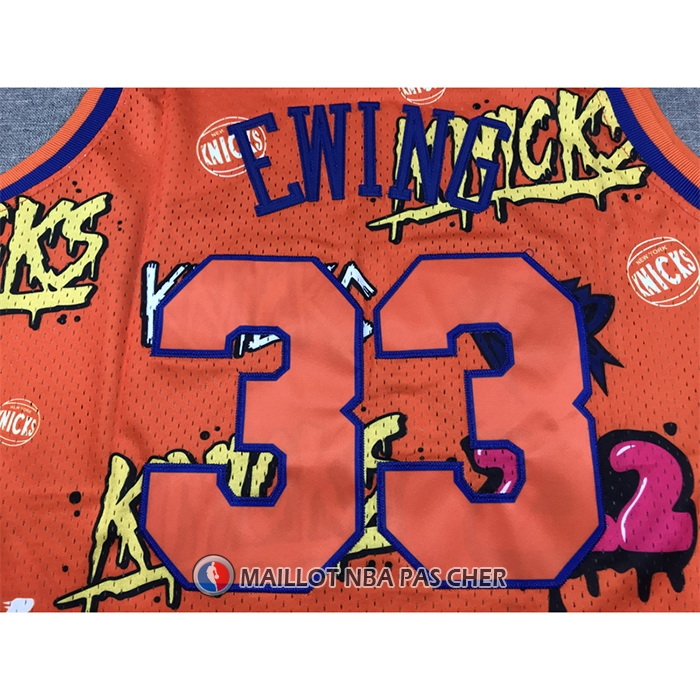 Maillot New York Knicks Patrick Ewing Slap Sticker Mitchell & Ness 1991-92 Orange